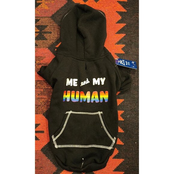 NEW Me & My Human Dog Hoodie With Rainbow Print & Kangaroo Pocket Size Large - Picture 1 of 4